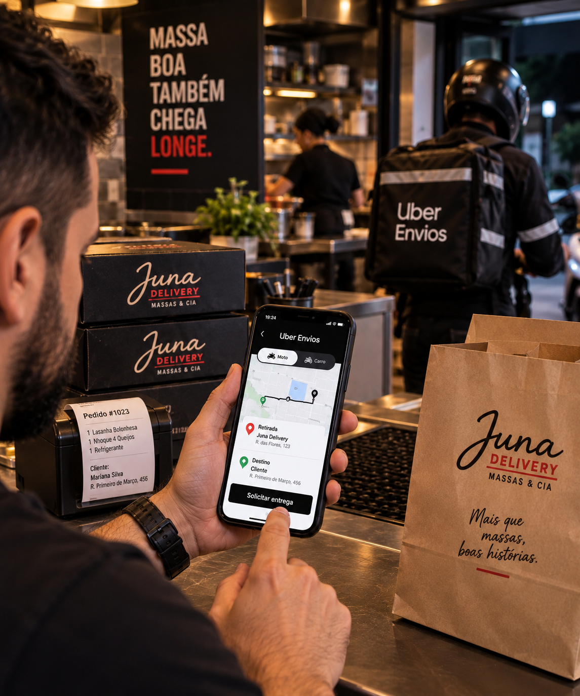 Solicitação do Uber Envios pelo celular na Juna Delivery